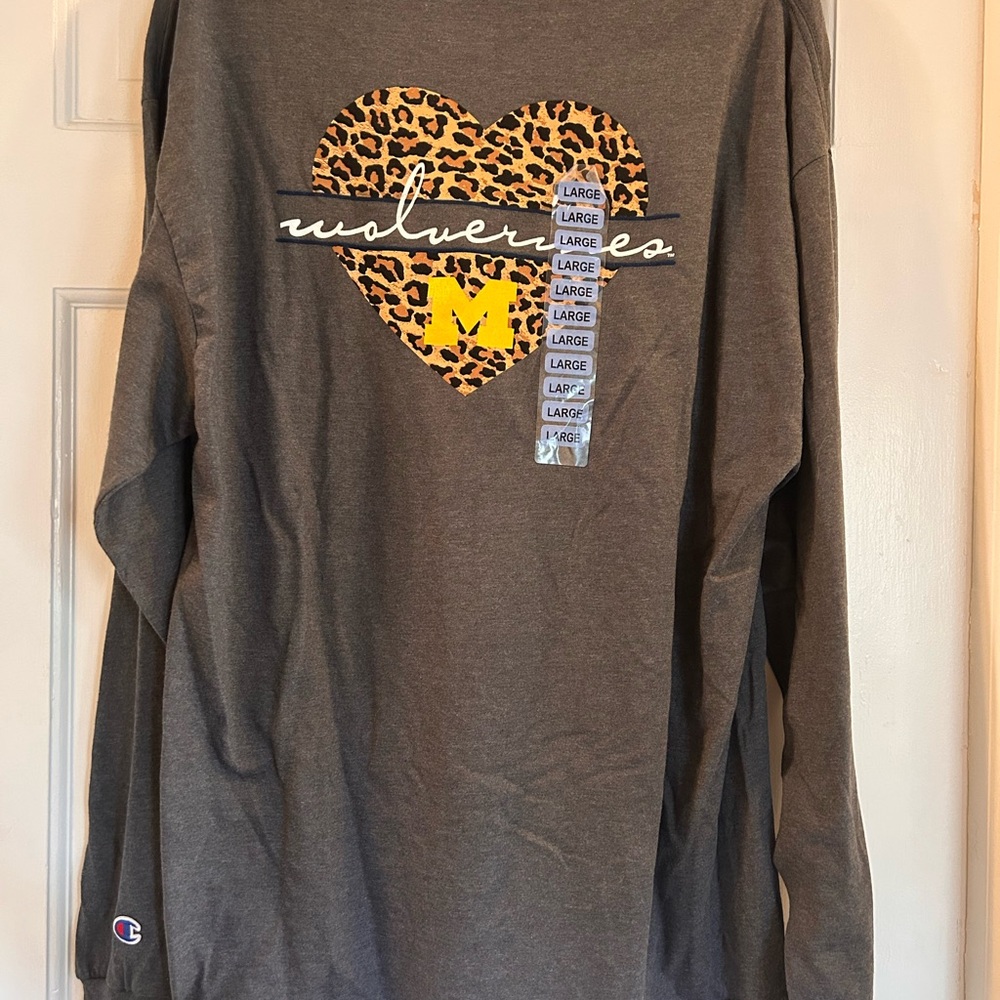 Champion Gray Long Sleeve with Leopard Heart